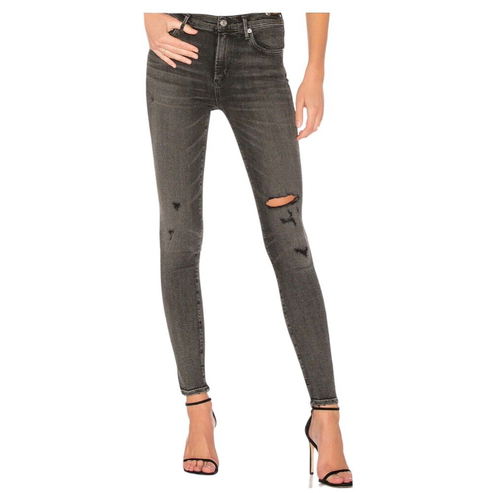 AGOLDE Sophie Skinny‎ Jeans Size 25 Silence Distressed Stretch Black Gray Jeans